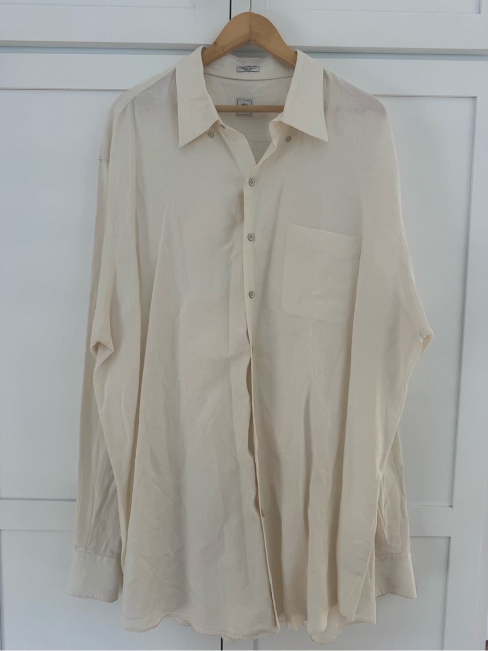 Peter Millar Linen & Silk Soft Cream Long-Sleeve Button-Down Shirt XXL
